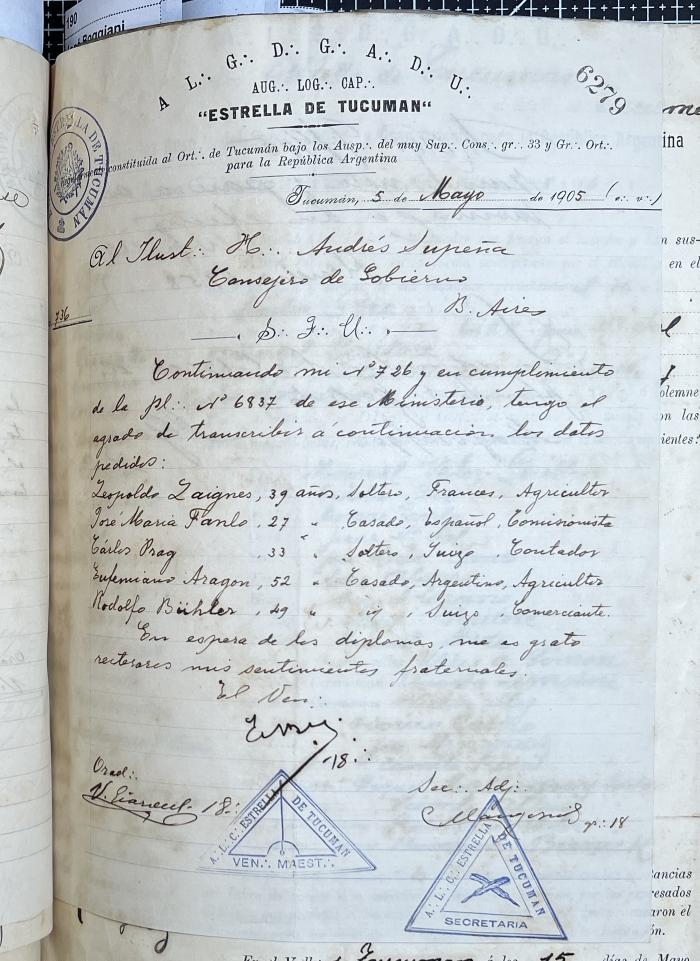 Documentación de R:. L:. Estrella de Tucumán Nº 71.