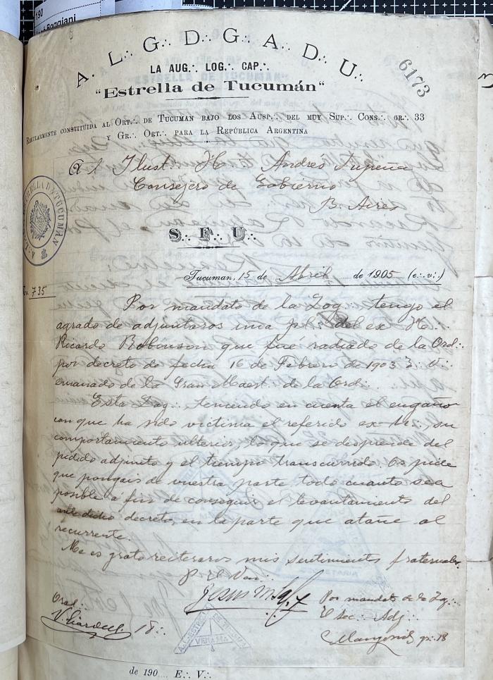 Documentación de R:. L:. Estrella de Tucumán Nº 71.