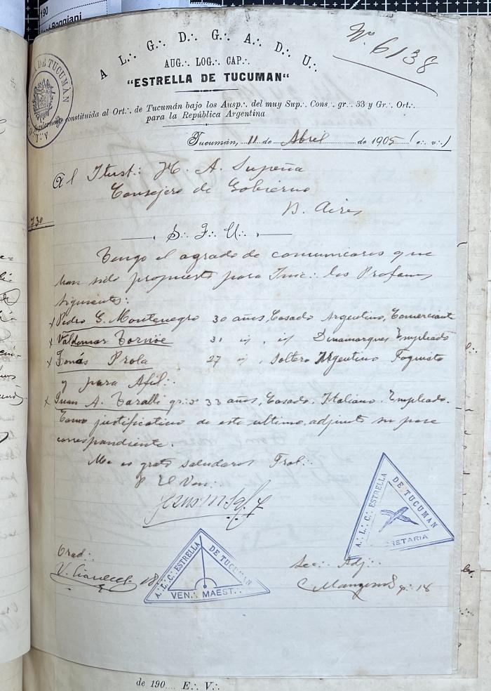Documentación de R:. L:. Estrella de Tucumán Nº 71.