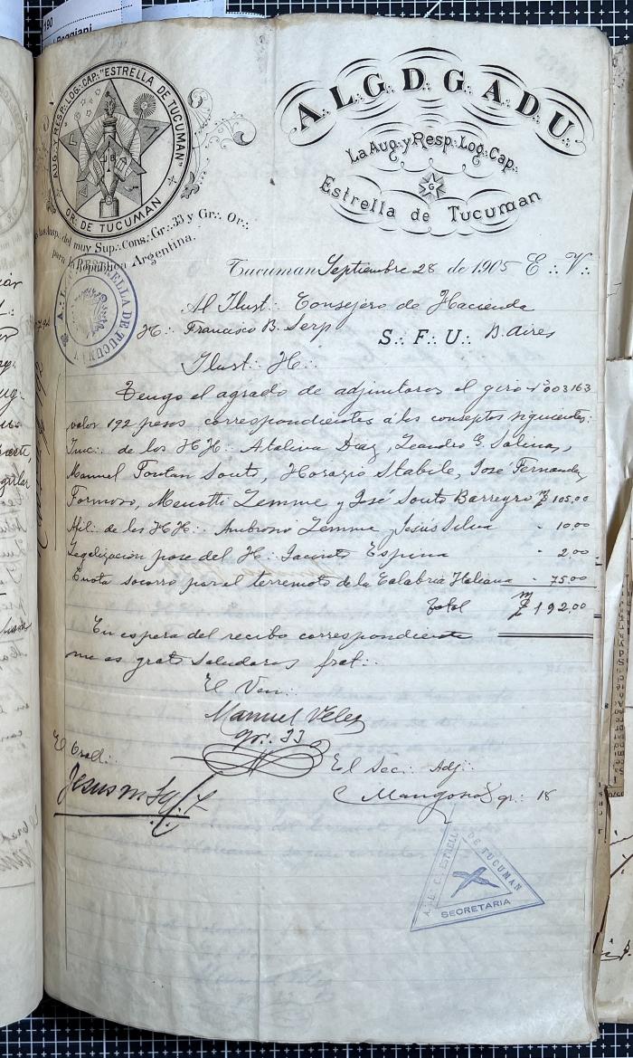 Documentación de R:. L:. Estrella de Tucumán Nº 71.