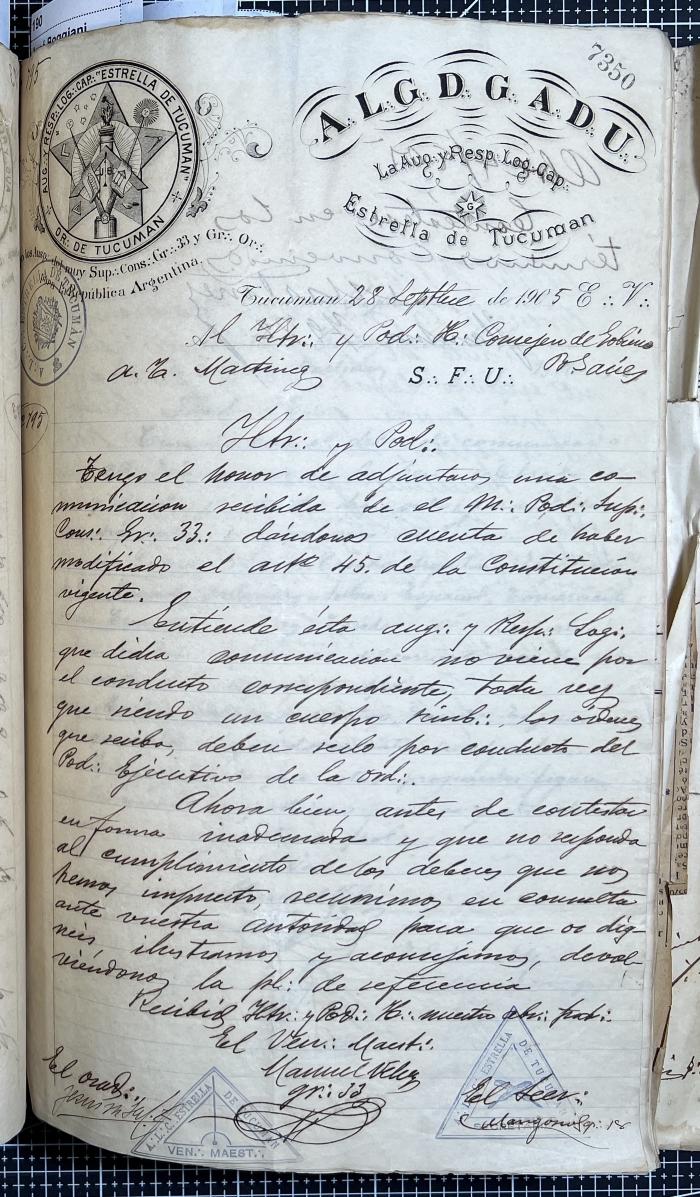 Documentación de R:. L:. Estrella de Tucumán Nº 71.