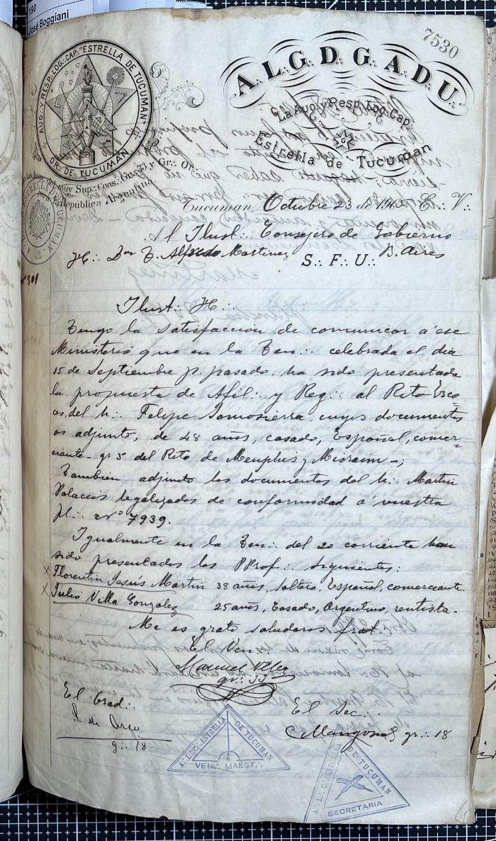 Documentación de R:. L:. Estrella de Tucumán Nº 71.