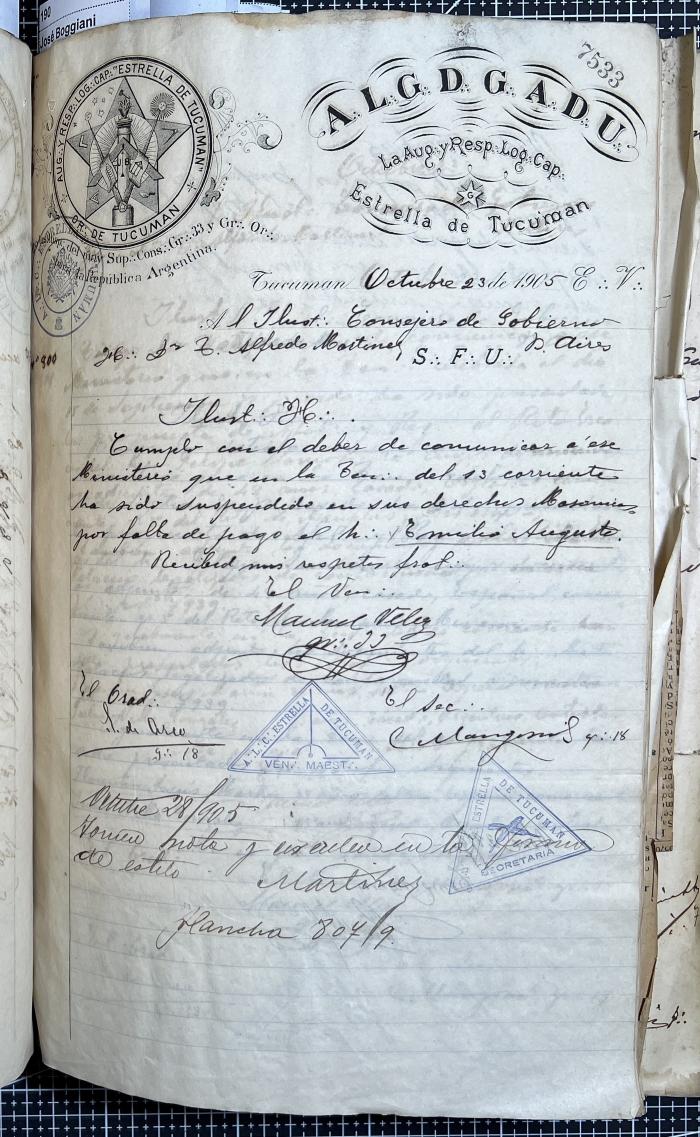 Documentación de R:. L:. Estrella de Tucumán Nº 71.