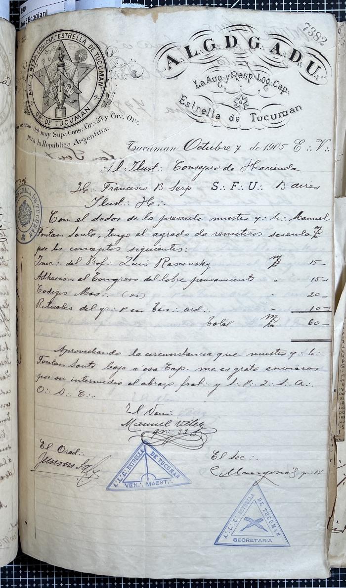 Documentación de R:. L:. Estrella de Tucumán Nº 71.