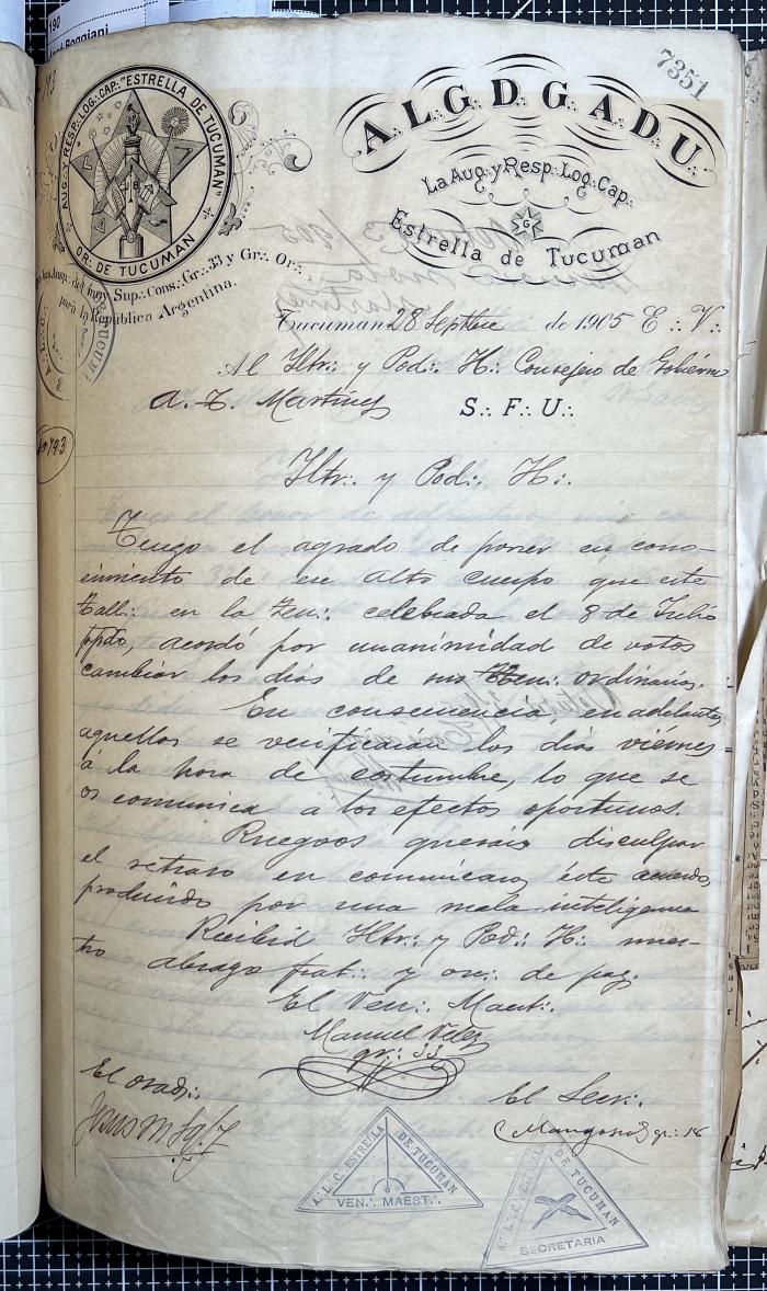 Documentación de R:. L:. Estrella de Tucumán Nº 71.