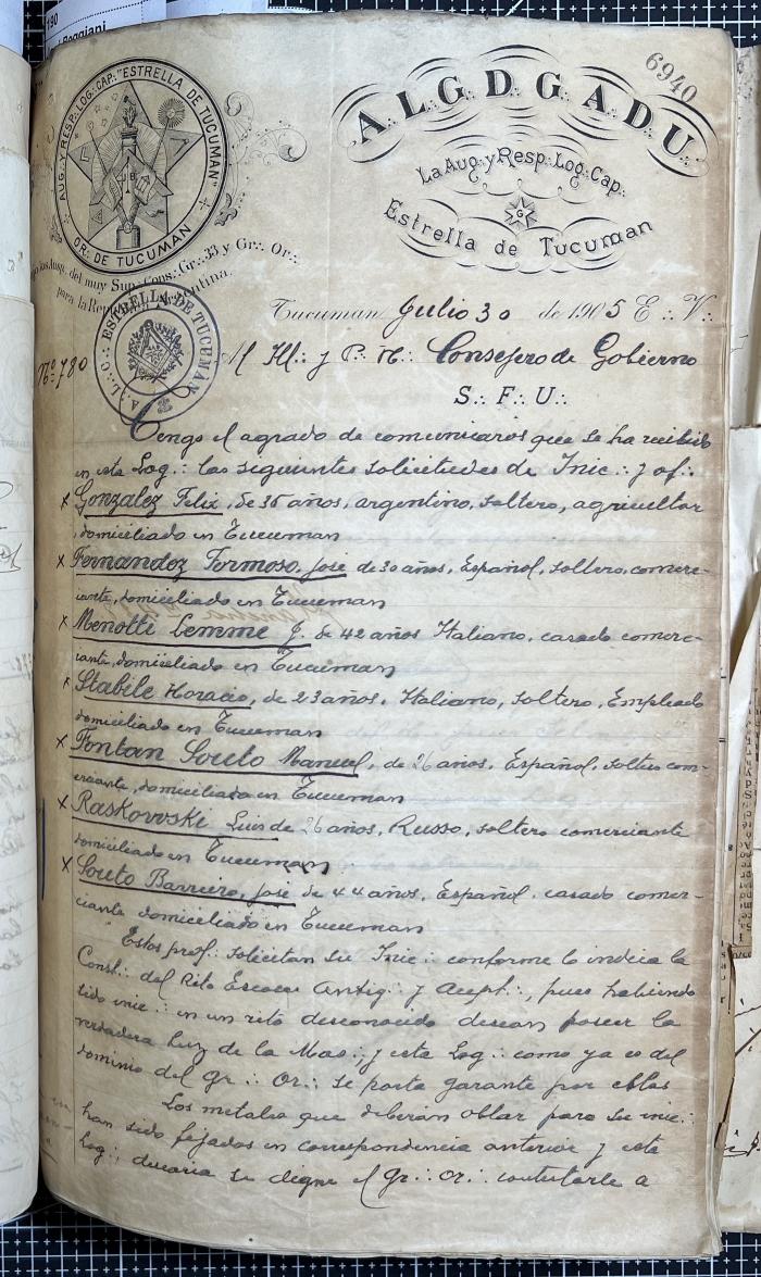 Documentación de R:. L:. Estrella de Tucumán Nº 71.