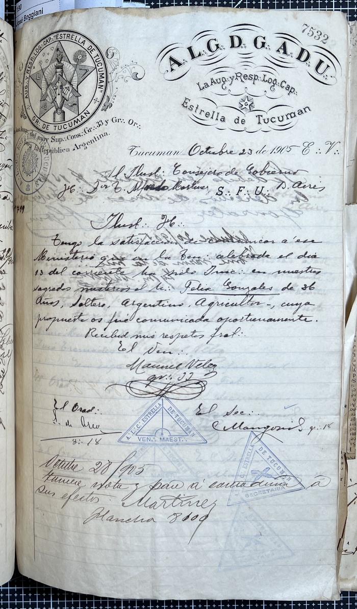 Documentación de R:. L:. Estrella de Tucumán Nº 71.