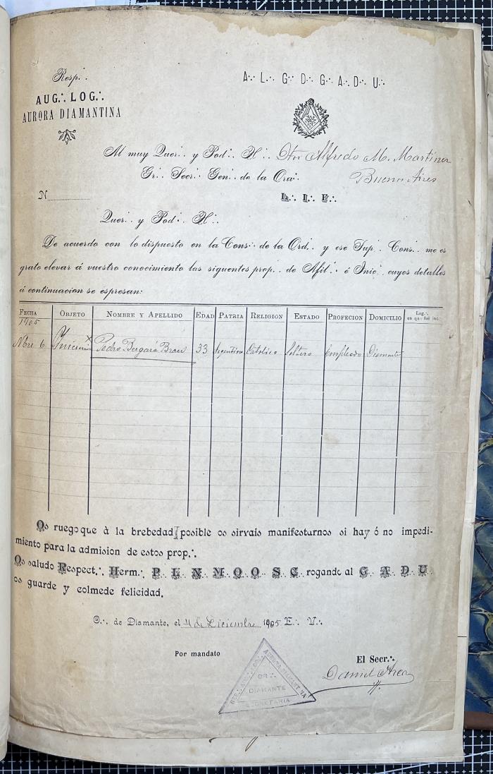 Documentación de R:. L:. Aurora Diamantina Nº 121.