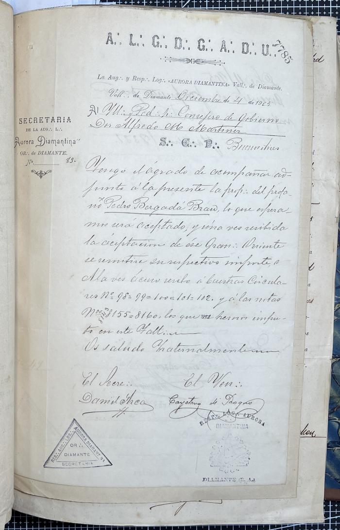 Documentación de R:. L:. Aurora Diamantina Nº 121.