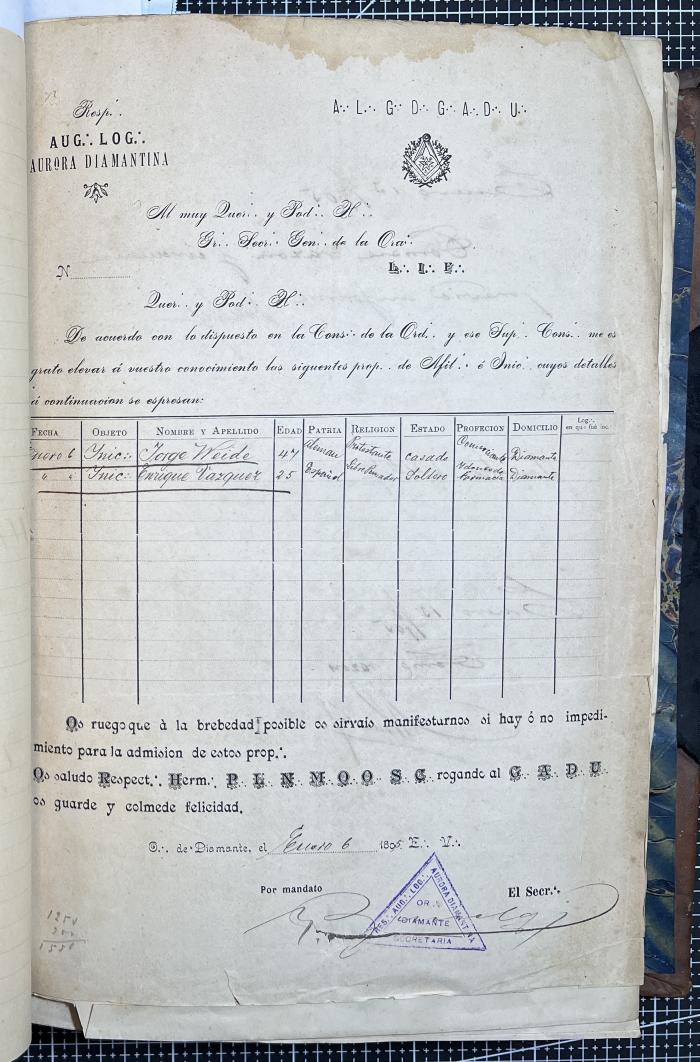 Documentación de R:. L:. Aurora Diamantina Nº 121.
