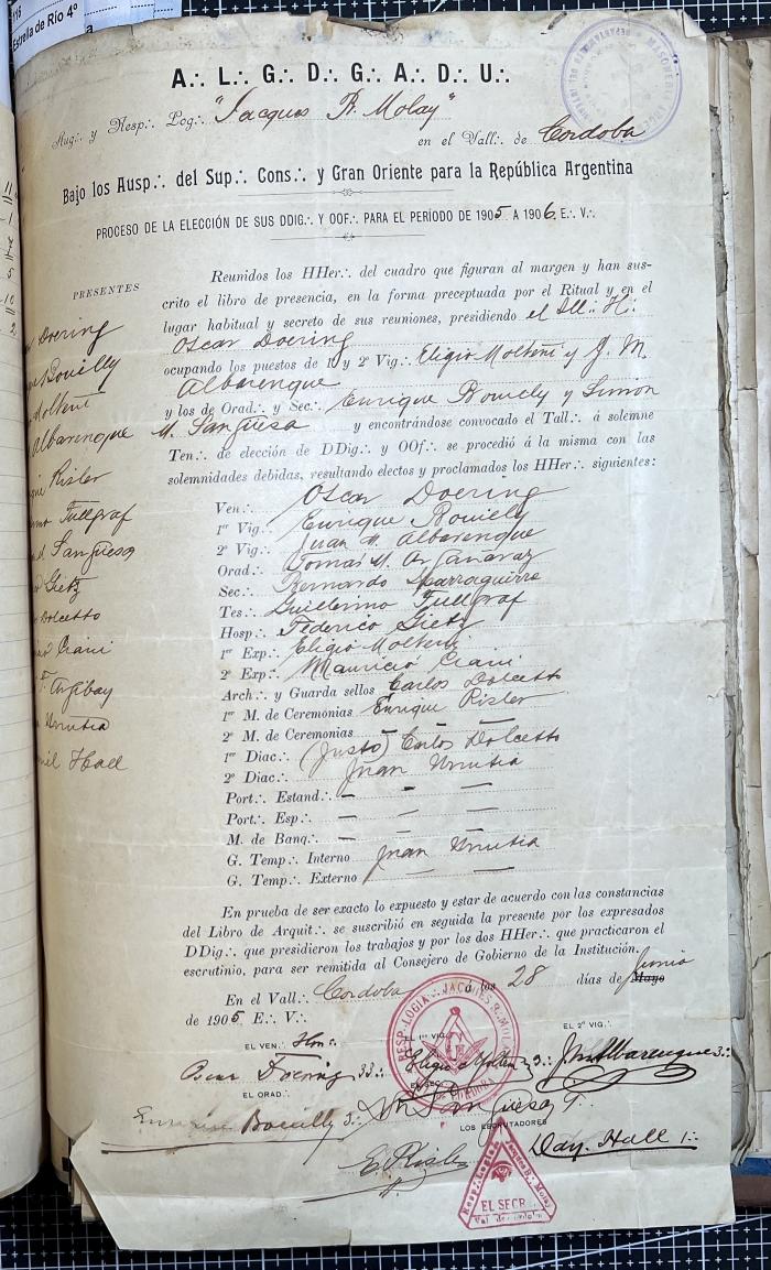 Documentación de R:. L:. Jacobo de Molay Nº 162.