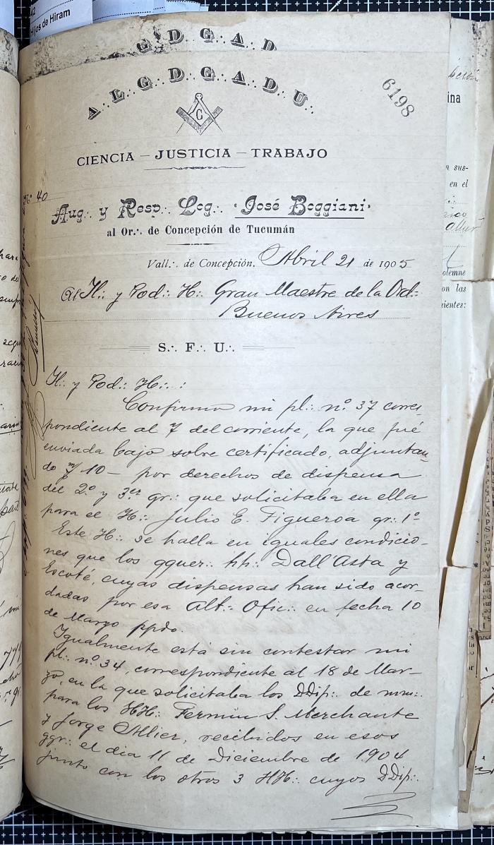 Documentación de R:. L:. José Boggiani Nº 190.