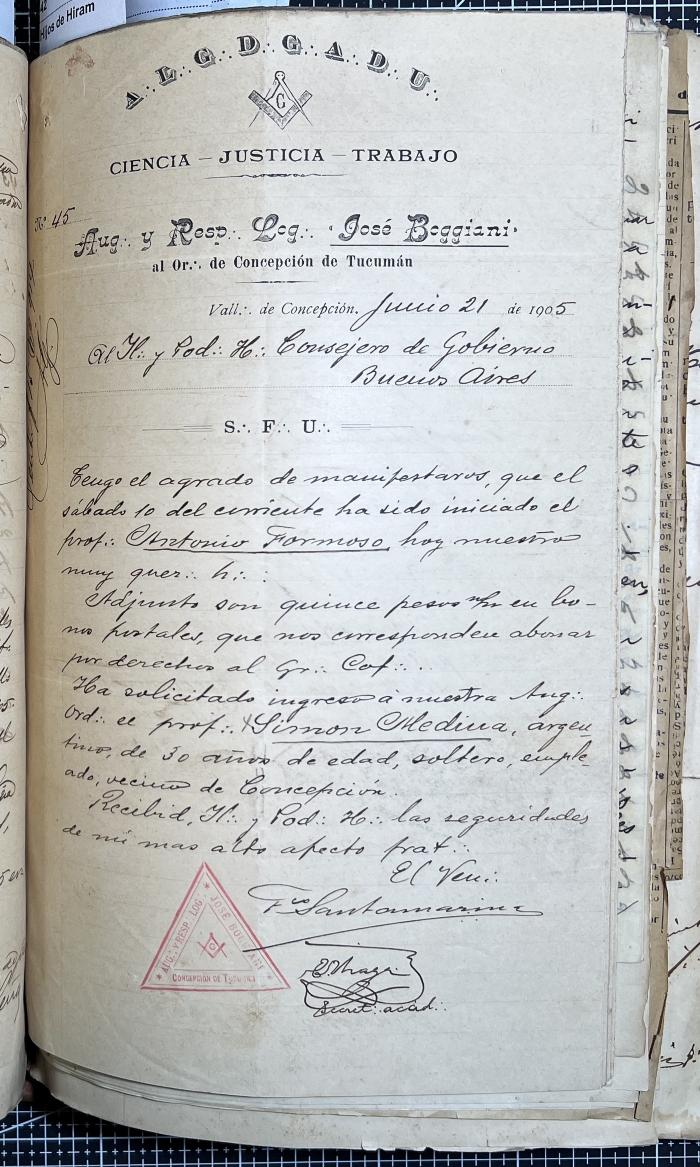 Documentación de R:. L:. José Boggiani Nº 190.