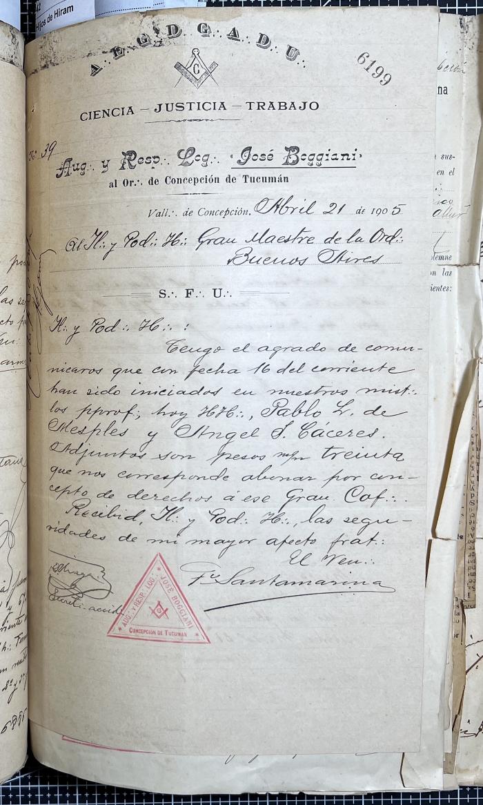 Documentación de R:. L:. José Boggiani Nº 190.