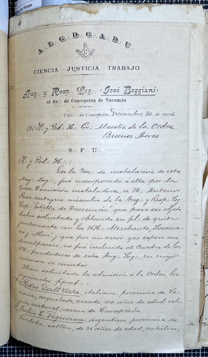 Documentación de R:. L:. José Boggiani Nº 190.