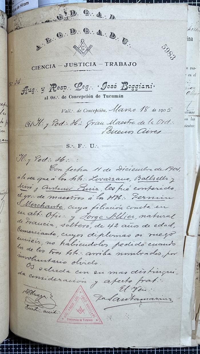 Documentación de R:. L:. José Boggiani Nº 190.