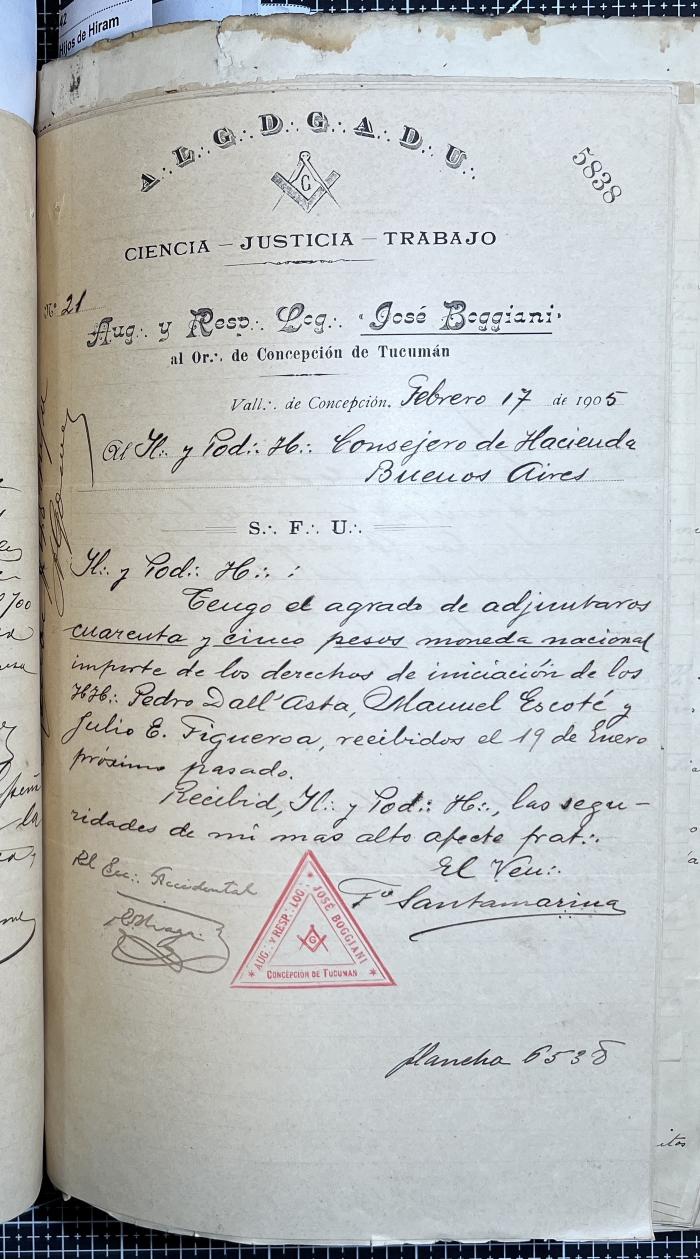 Documentación de R:. L:. José Boggiani Nº 190.