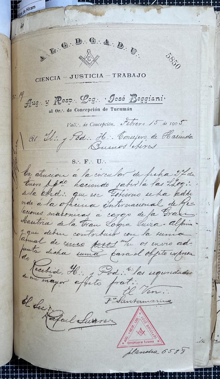 Documentación de R:. L:. José Boggiani Nº 190.