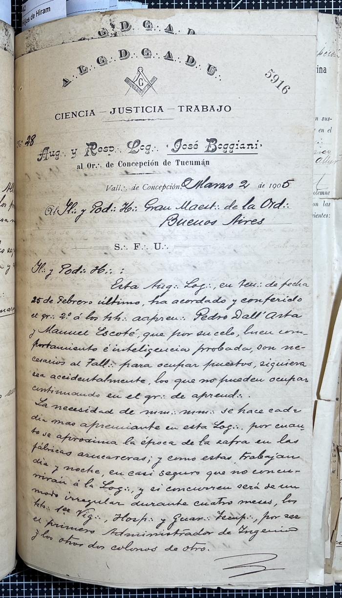Documentación de R:. L:. José Boggiani Nº 190.