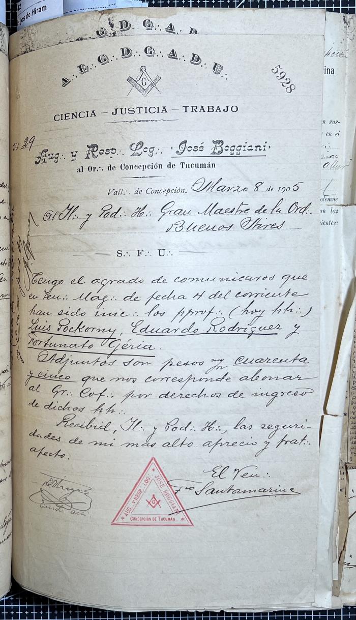Documentación de R:. L:. José Boggiani Nº 190.