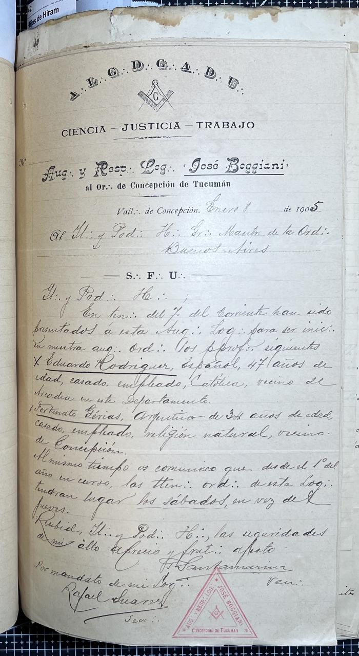 Documentación de R:. L:. José Boggiani Nº 190.