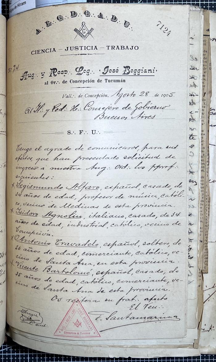 Documentación de R:. L:. José Boggiani Nº 190.