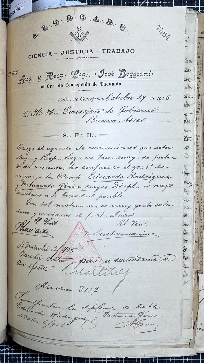 Documentación de R:. L:. José Boggiani Nº 190.