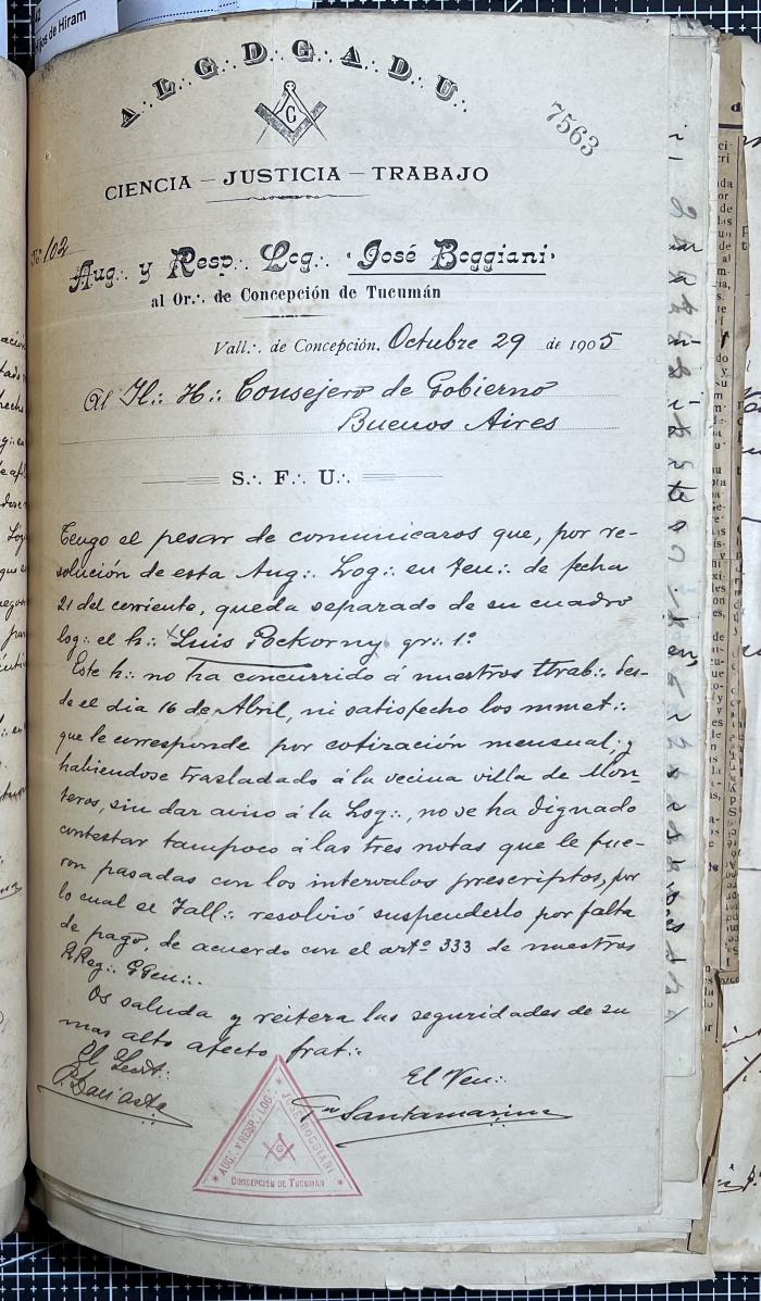 Documentación de R:. L:. José Boggiani Nº 190.