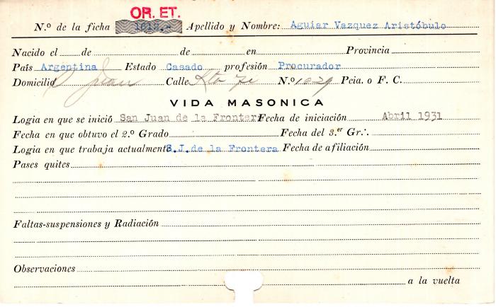 Ficha de miembro de Aristóbulo	 Aguiar Vázquez.