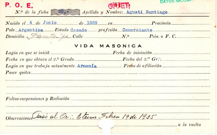 Ficha de miembro de Santiago Agusti.