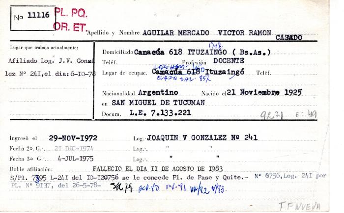 Ficha de miembro de Víctor Ramón Aguilar Mercado.