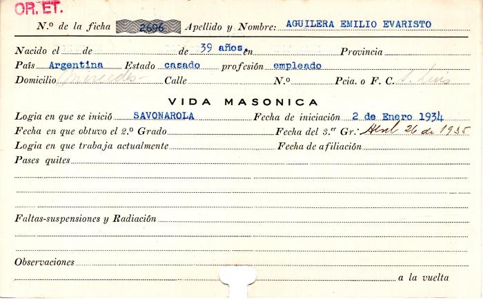 Ficha de miembro de Emilio Evaristo Aguilera.