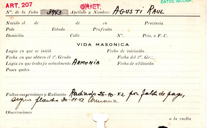 Ficha de miembro de Raúl Agusti.