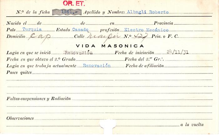 Ficha de miembro de Roberto Albagli.