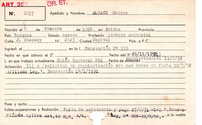 Ficha de miembro de Moreno Algace.