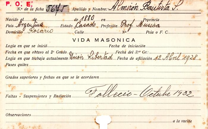 Ficha de miembro de Bautista S. Almirón.
