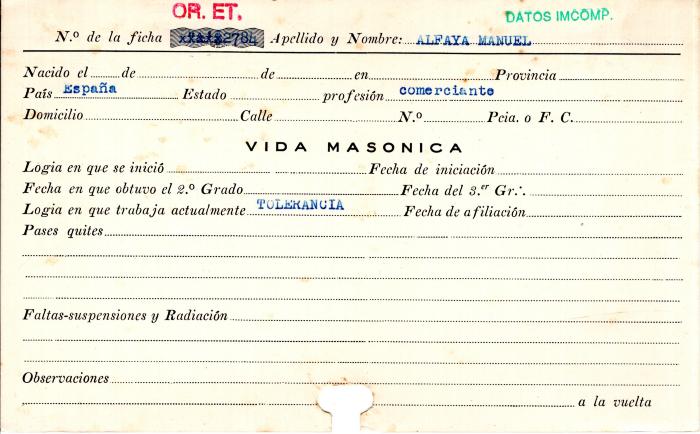 Ficha de miembro de Manuel Alfaya.
