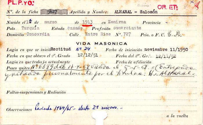 Ficha de miembro de Salomón Alharal.
