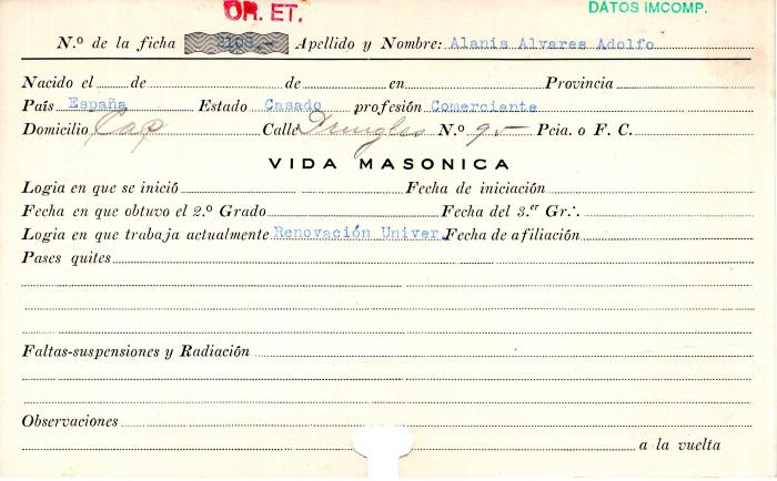 Ficha de miembro de Adolfo Alanis Alvares.