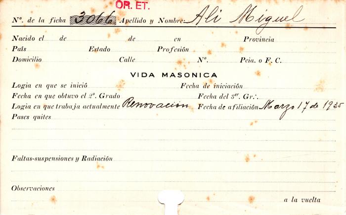 Ficha de miembro de Miguel Ali.