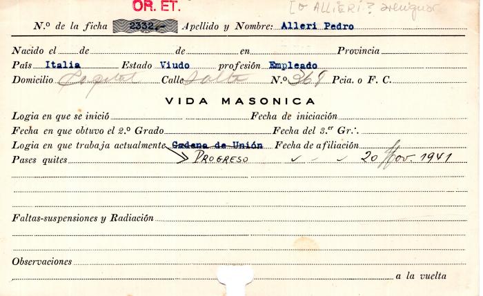 Ficha de miembro de Pedro Alleri.