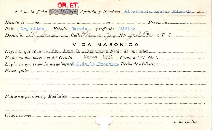 Ficha de miembro de Héctor Eduardo Albarracín.