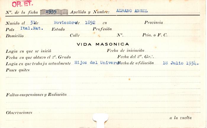 Ficha de miembro de Ángel Albano.
