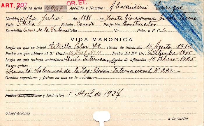 Ficha de miembro de Enrique Alessandrini.