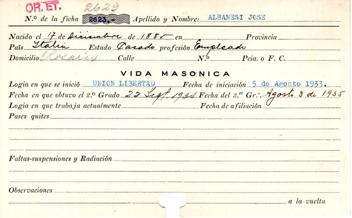 Ficha de miembro de José Albanesi.