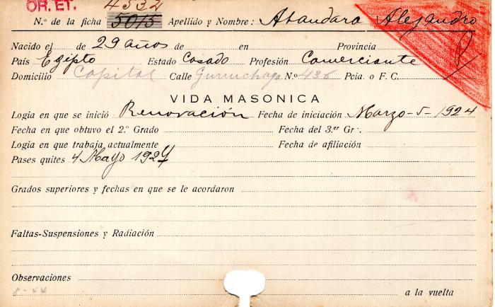 Ficha de miembro de Alejandro Alandara.