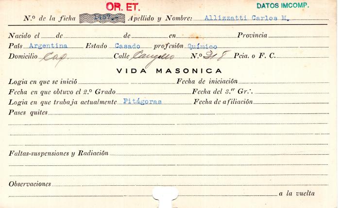 Ficha de miembro de Carlos M. Allizzatti.