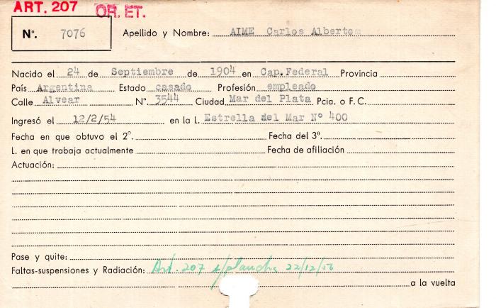 Ficha de miembro de Carlos Alberto Aime.