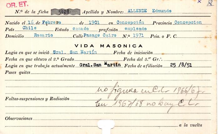 Ficha de miembro de Edmundo Allende.
