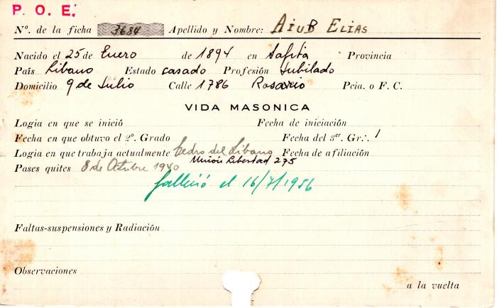 Ficha de miembro de Elias Aiub.